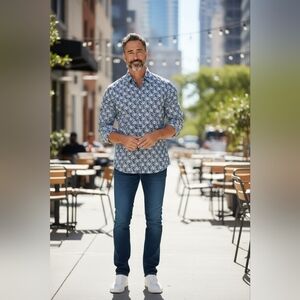 Maceoo Mens sz 6/2XL Long Sleeve Fibonacci Synapse Blue Button Down Cott…